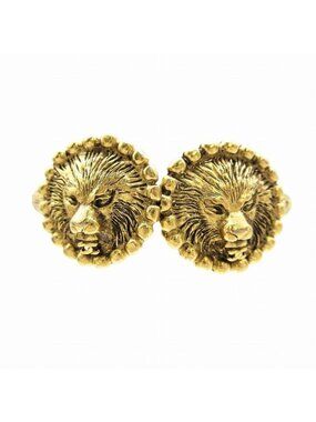 Chanel Vintage Double Lion Head Quilted Bangle Bracelet Gold Men Women TNT